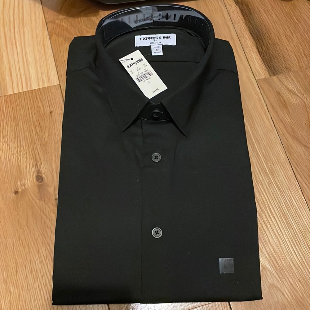 New Mens Black Express Collard Dress Shirt Large